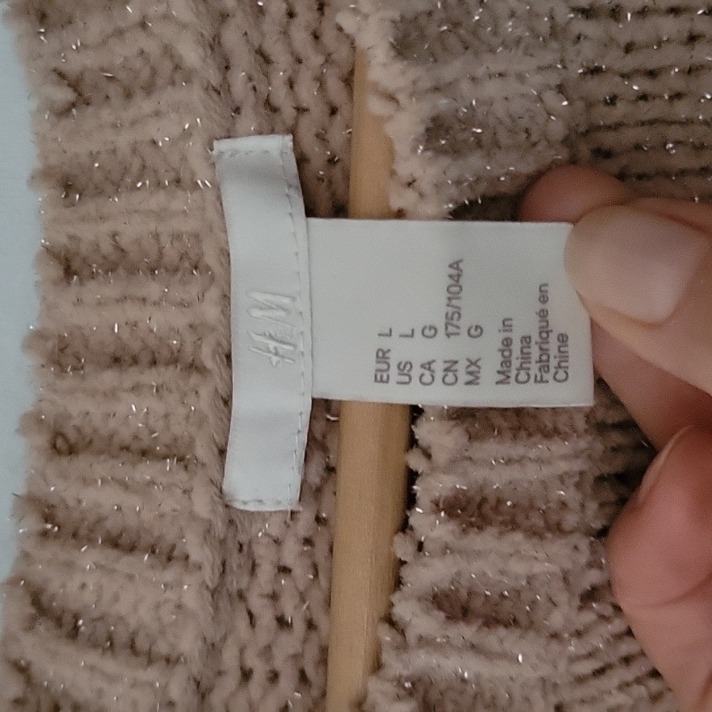 H&M Cream Chunky Knit Balloon Sleeves Silver Lurex Metalic Shimmer Fuzzy Sweater - Picture 3 of 16